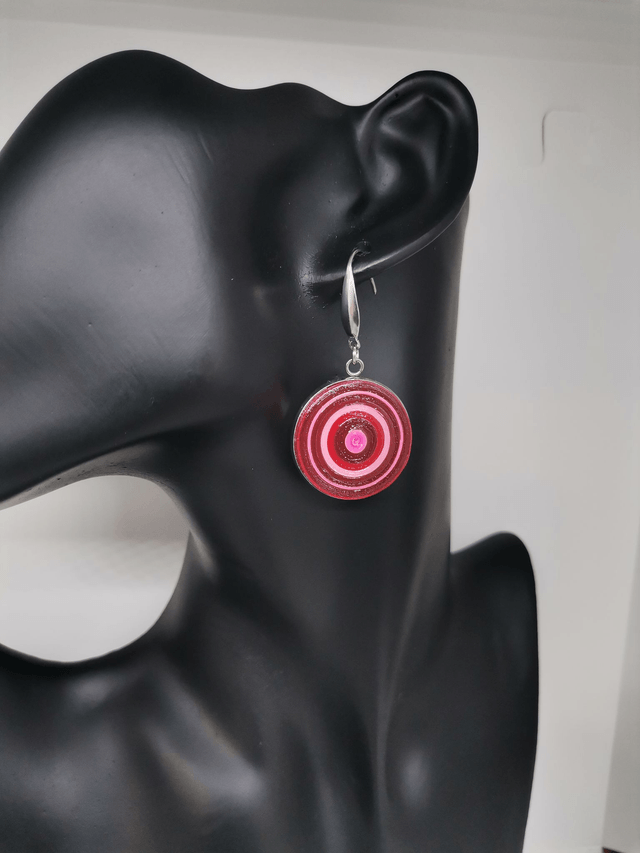 Boucles d'oreilles "pépite" rose prune en papier quilling et acier inoxydable