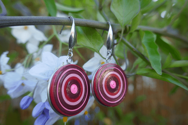 Boucles d'oreilles "pépite" rose prune en papier quilling et acier inoxydable