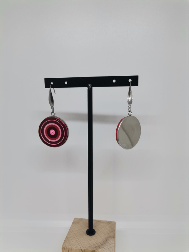 Boucles d'oreilles "pépite" rose prune en papier quilling et acier inoxydable